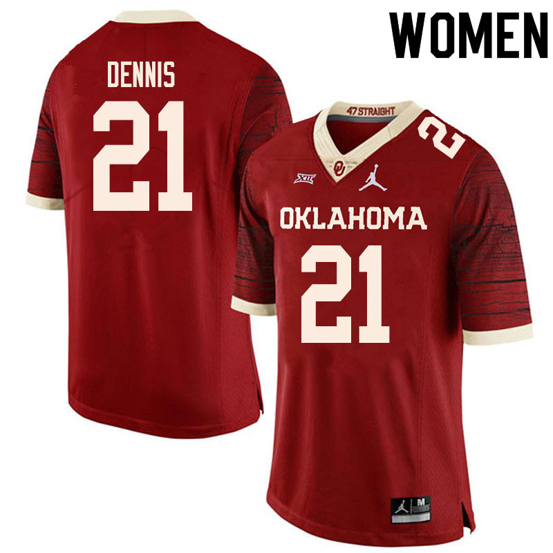 Women #21 Kendall Dennis Oklahoma Sooners College Football Jerseys Sale-Retro